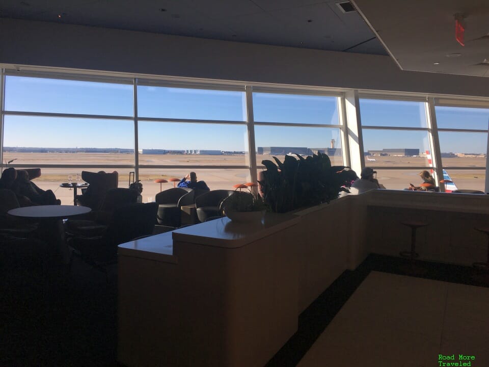 Capital One Lounge DFW Airport - seating area by windows
