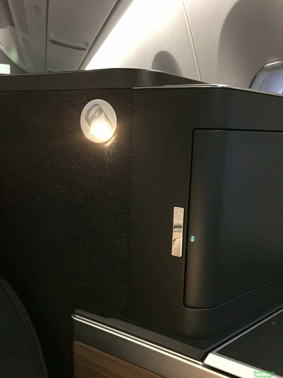 BA A350 Club Suite light and storage compartment
